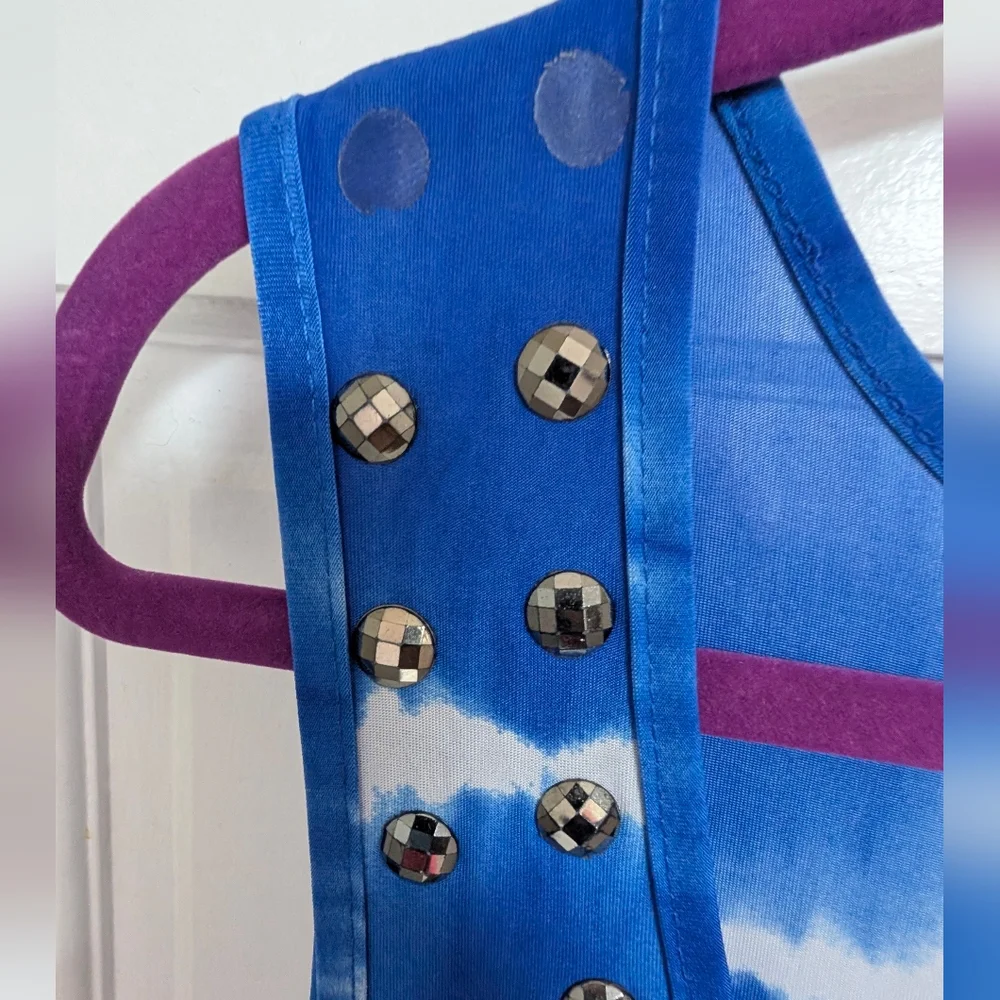 Blue Tie-Dye Sleeveless Dress with Stud Accents - Picture 4 of 7